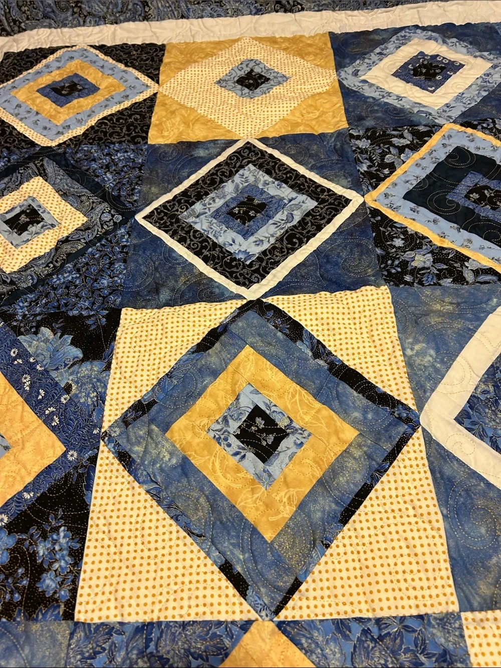 ONE OF A KIND- HANDCRAFTED Blue and Yellow Quilt